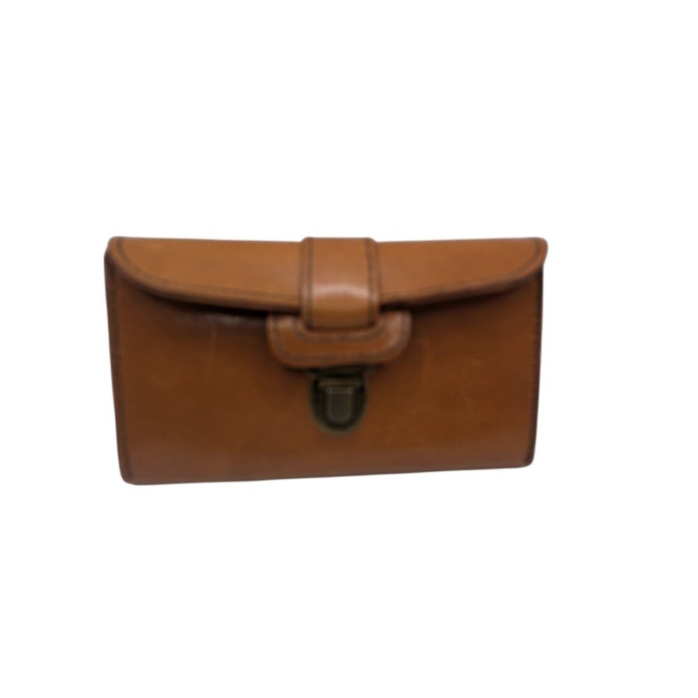 Vintage-Style Brown Leather Clutch Wallet With Brass Turn-Lock Closure Multiple - Picture 7 of 12